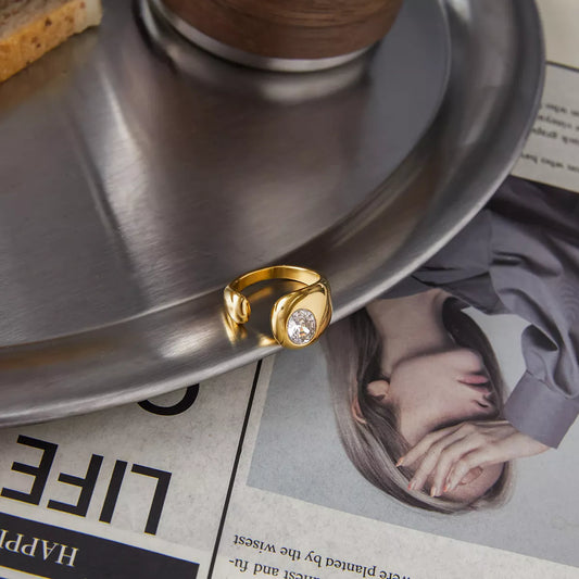 18K Gold-Plated Rhinestone Open Ring - alternate ring view