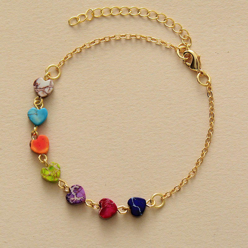 Heart Natural Stone Bracelet in Multicolor - women's bracelet