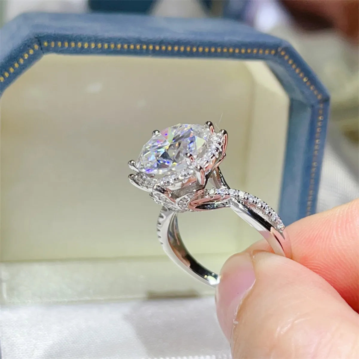 5 Carat Round Cut Moissanite Engagement Ring in White - women's ring