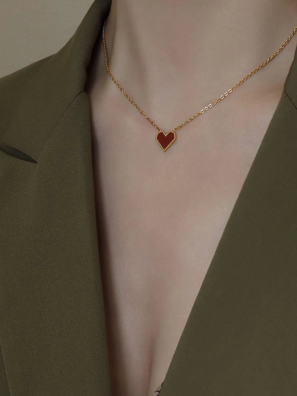 Titanium Steel Heart Necklace in Gold - women's necklace