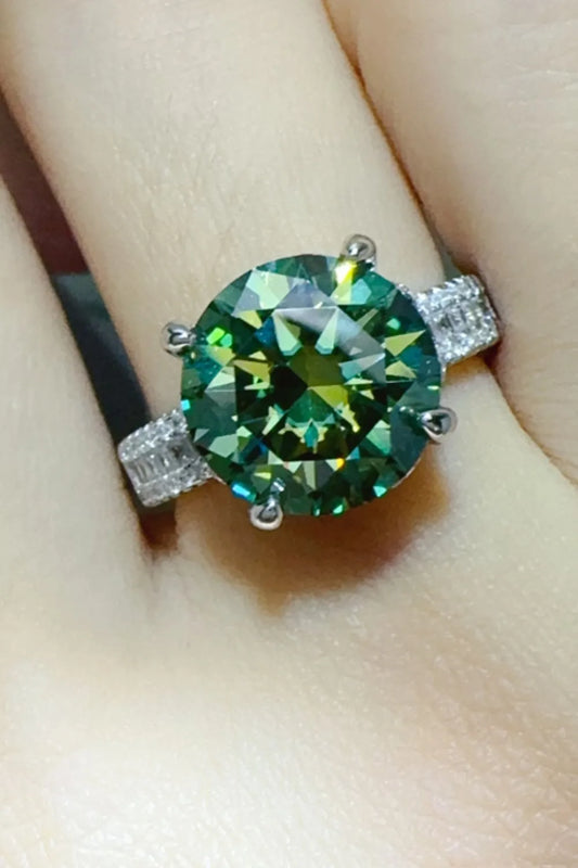 5 Carat Moissanite Sterling Silver Ring in Dark Green - women's ring