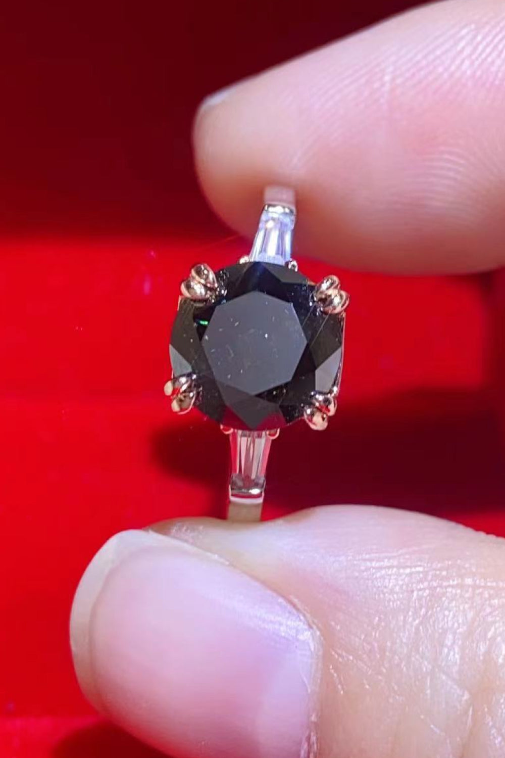 2 Carat Black Moissanite Platinum-Plated Ring in Black - women's ring