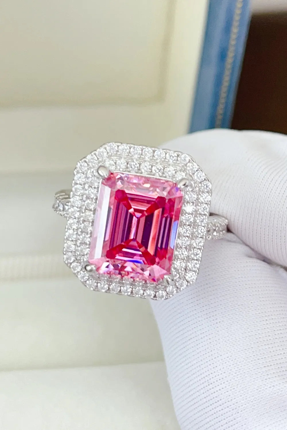 2 Carat Moissanite Sterling Silver Ring in Hot Pink - women's ring