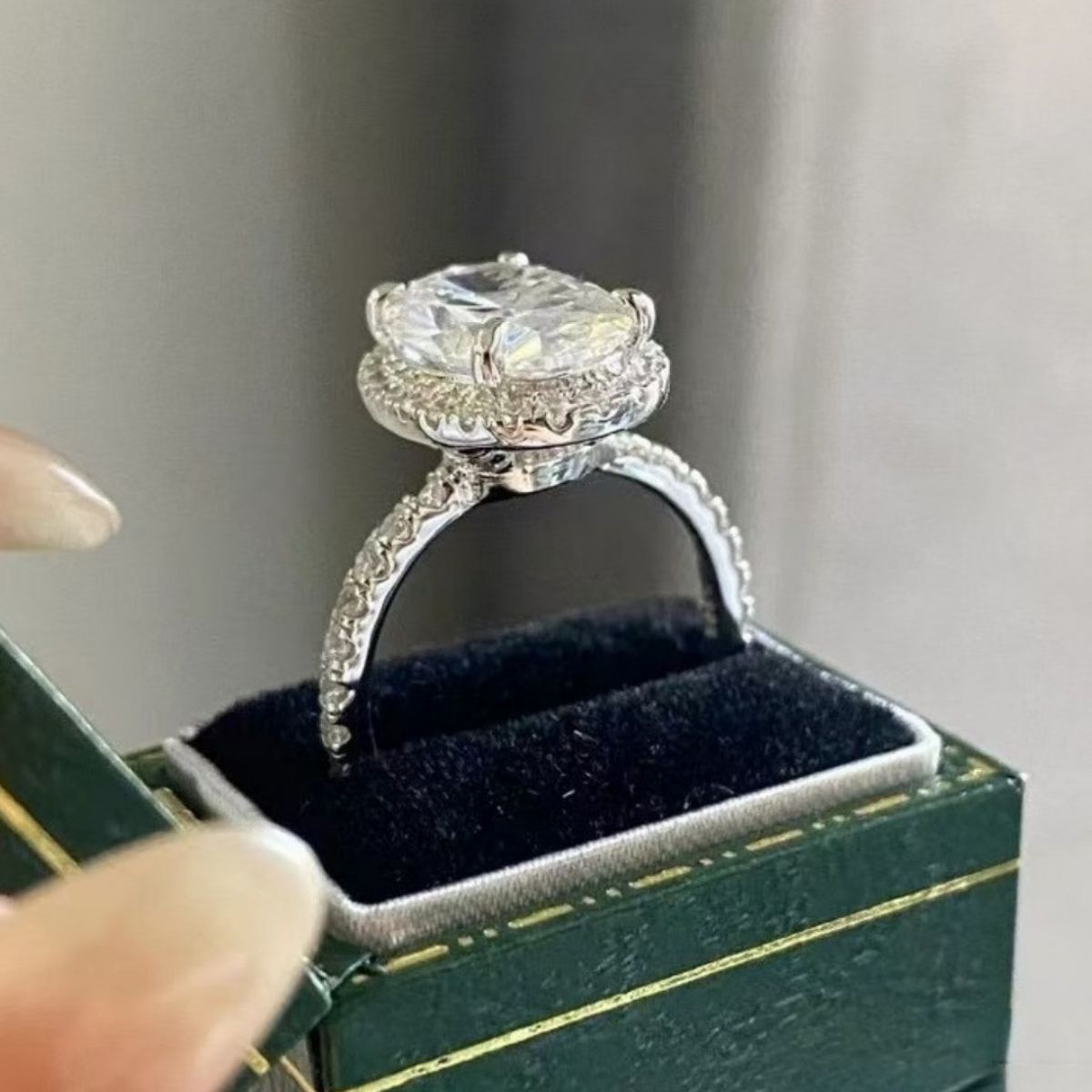 2 Carat Moissanite Sterling Silver Oval Ring - alternate ring view