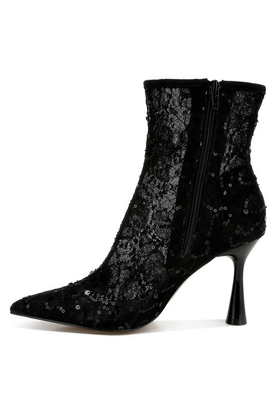 Sequin Lace Ankle Boots