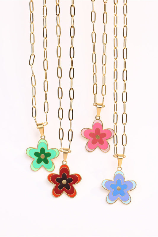 Flower Pendant Stainless Steel Necklace in Deep Red - women's pendant necklace