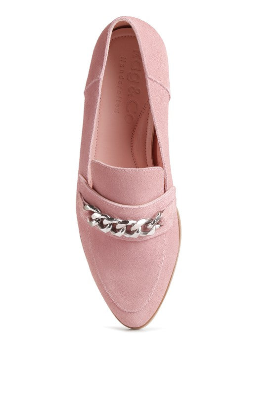 Suede Chain Embellished Loafers