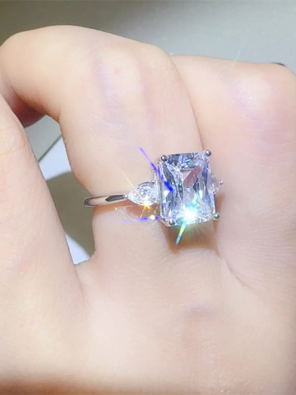 3 Carat Moissanite Sterling Silver Square Shape Ring in Silver - women's ring