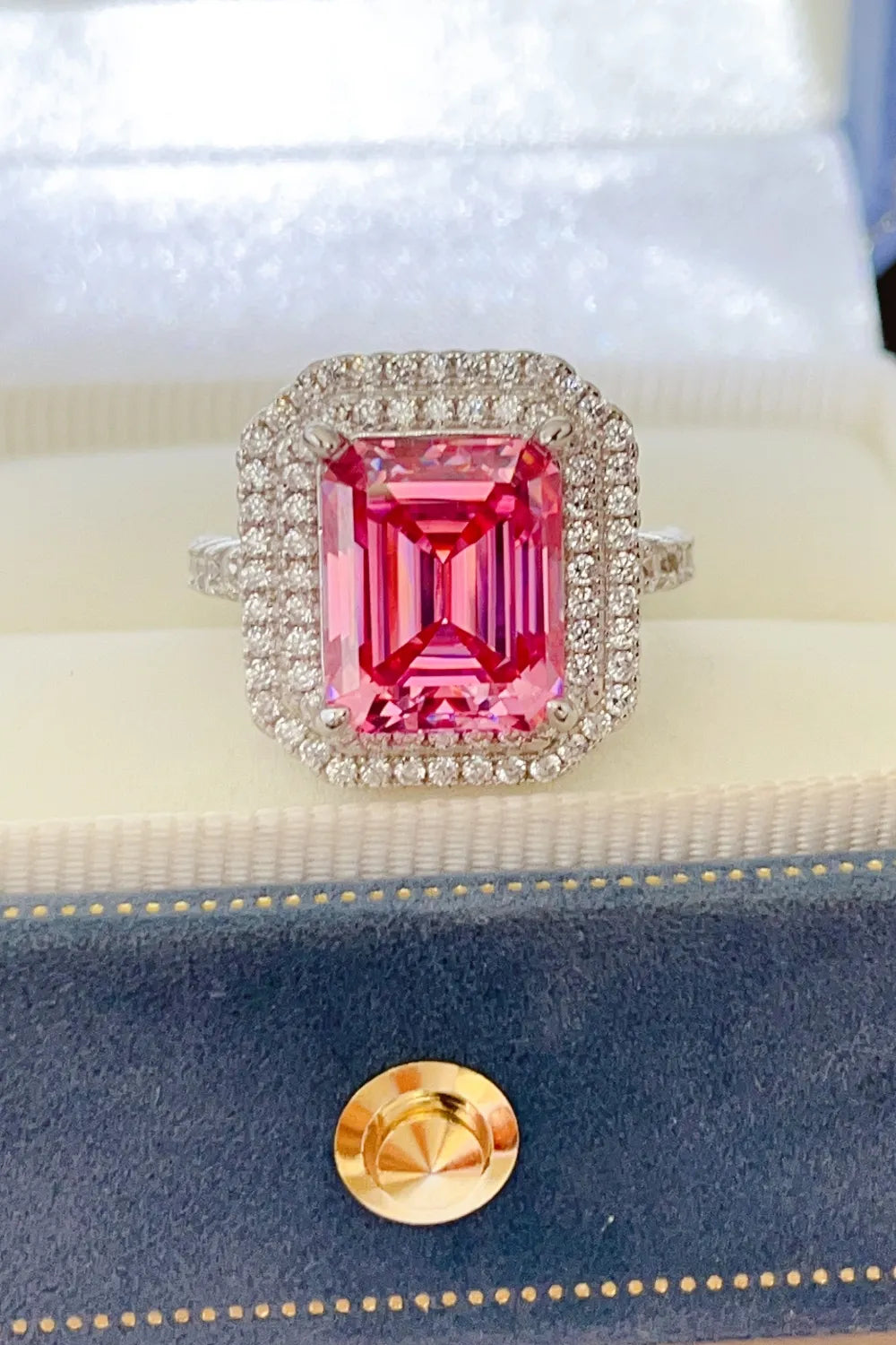 2 Carat Moissanite Sterling Silver Ring in Hot Pink - women's ring