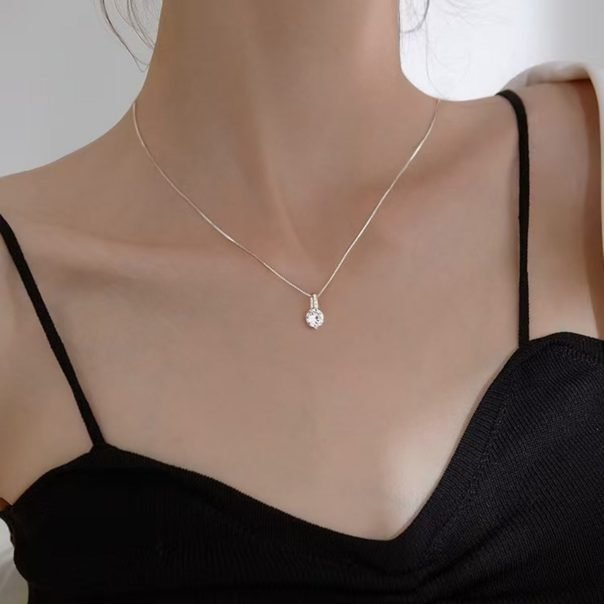 1 Carat Moissanite Sterling Silver Pendant Necklace - alternate necklace view