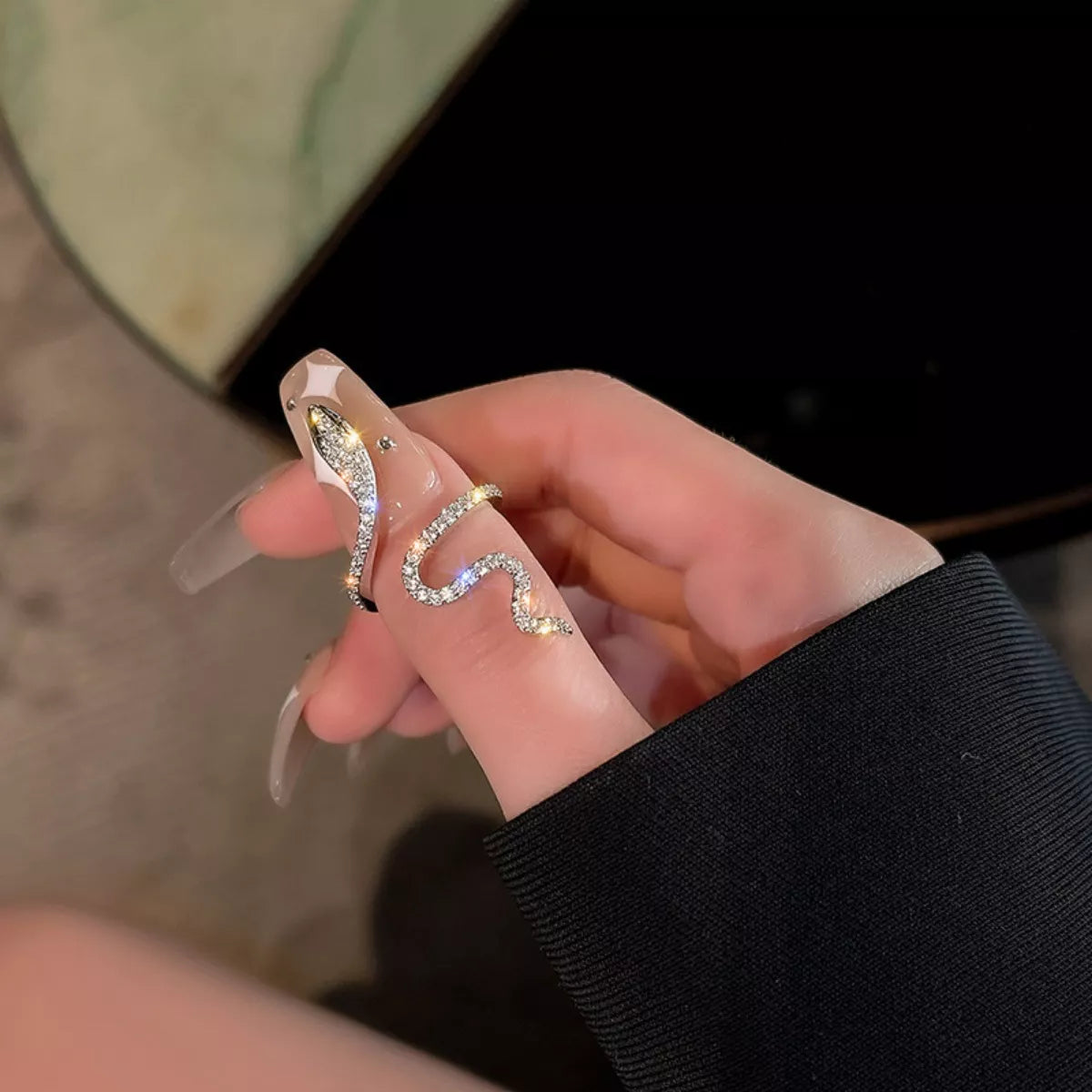 Sterling Silver Zircon Snake Bypass Ring - alternate ring view