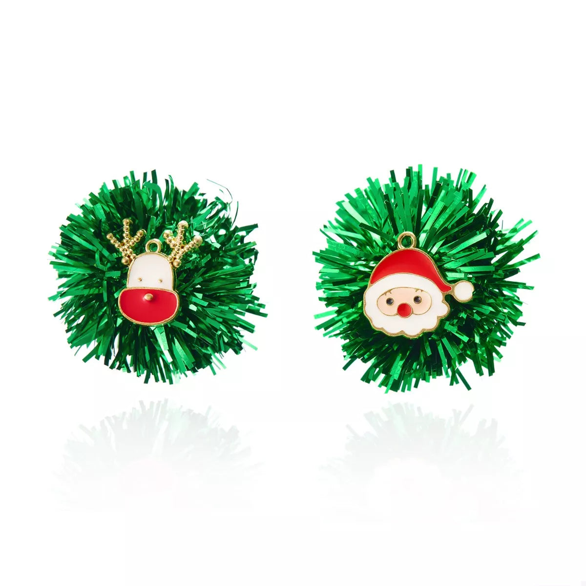 Christmas Asymmetrical Tinsel Ball Earrings - alternate earring view