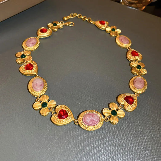 Copper Inlaid Rhinestone Necklace in Gold - women's necklace