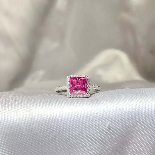 2 Carat Sterling Silver Moissanite Ring in Pink - women's ring