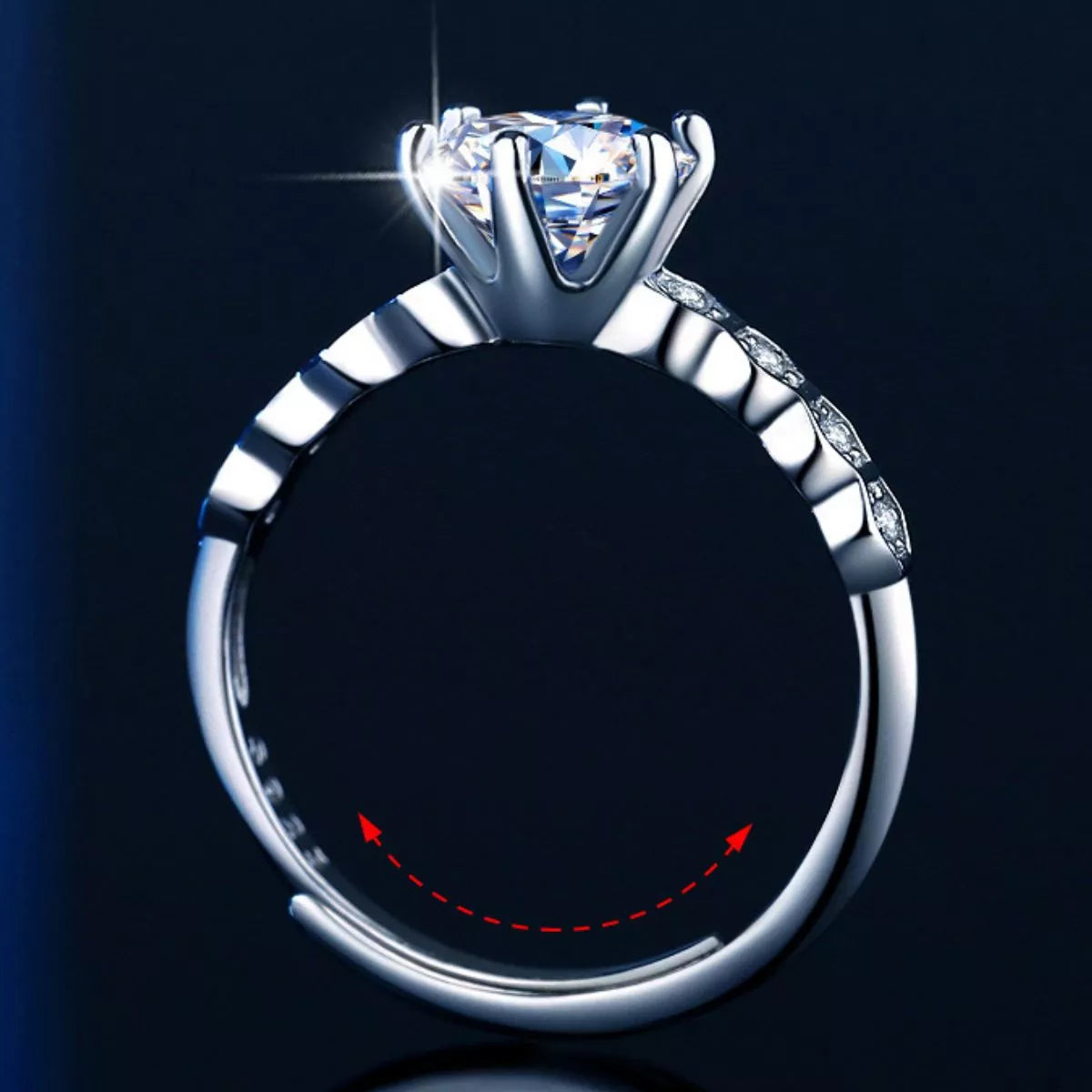 1 Carat Moissanite Sterling Silver Ring - alternate ring view