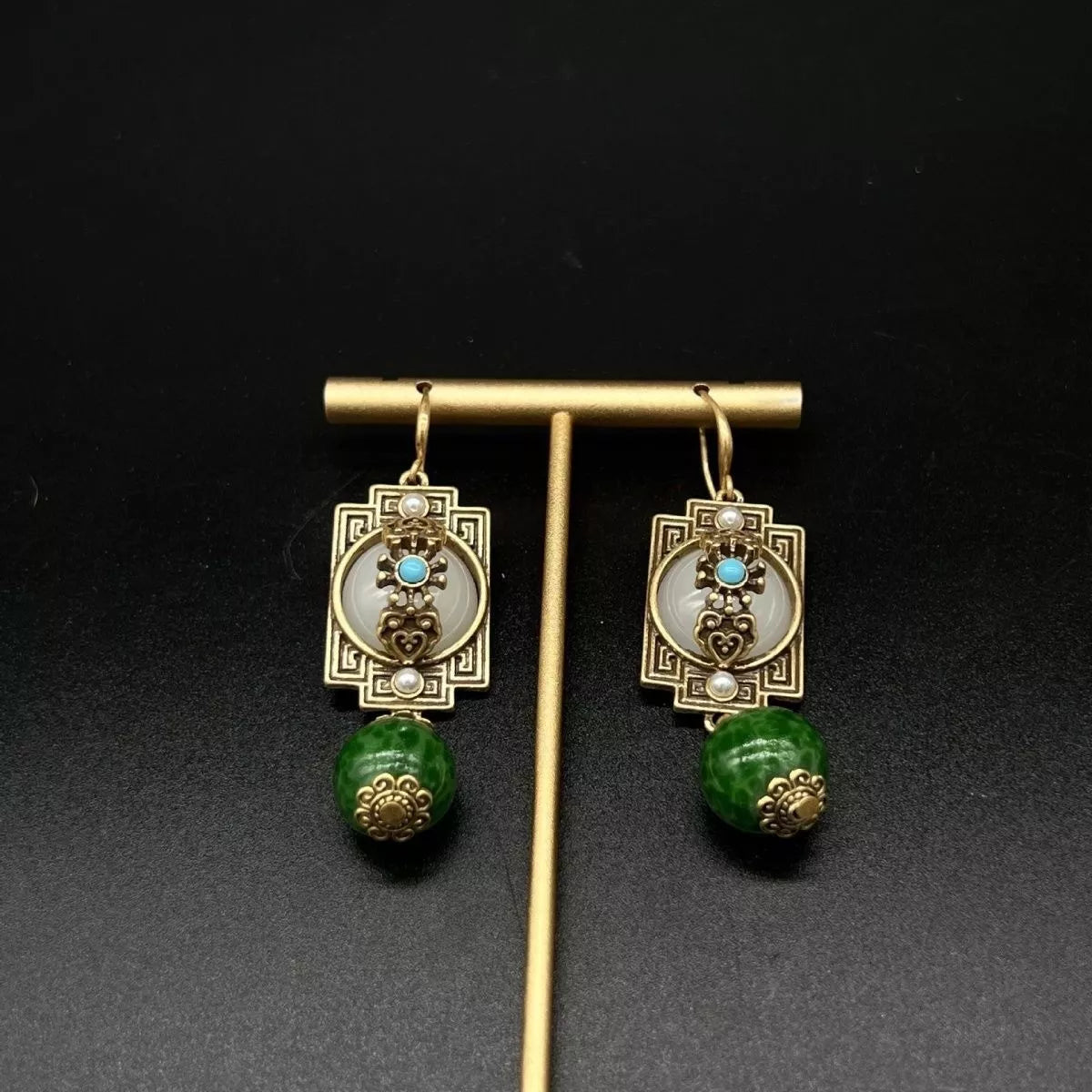 Vintage Style Dangle Earrings in Dark Green - women's dangle earrings