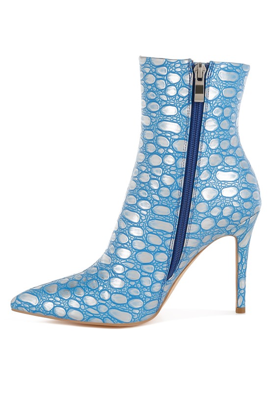 Embossed Stiletto Ankle Boots