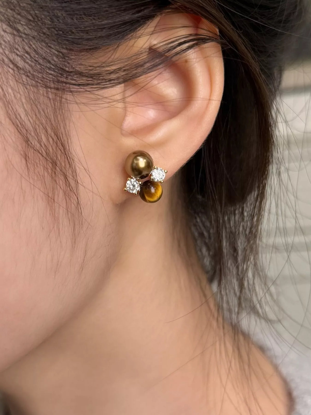 Tiger Eye Stud Earrings - alternate earring view
