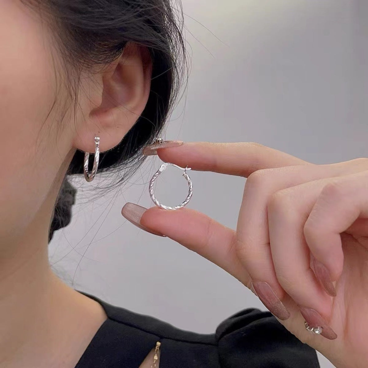 Sterling Silver Hoop Earrings - alternate earring view