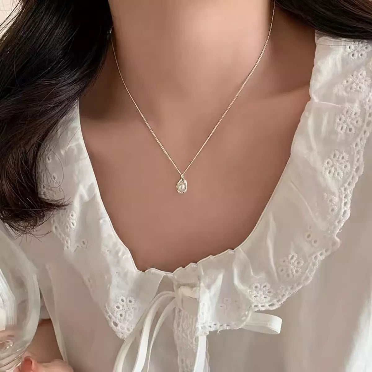 Pearl Sterling Silver Necklace - alternate necklace view