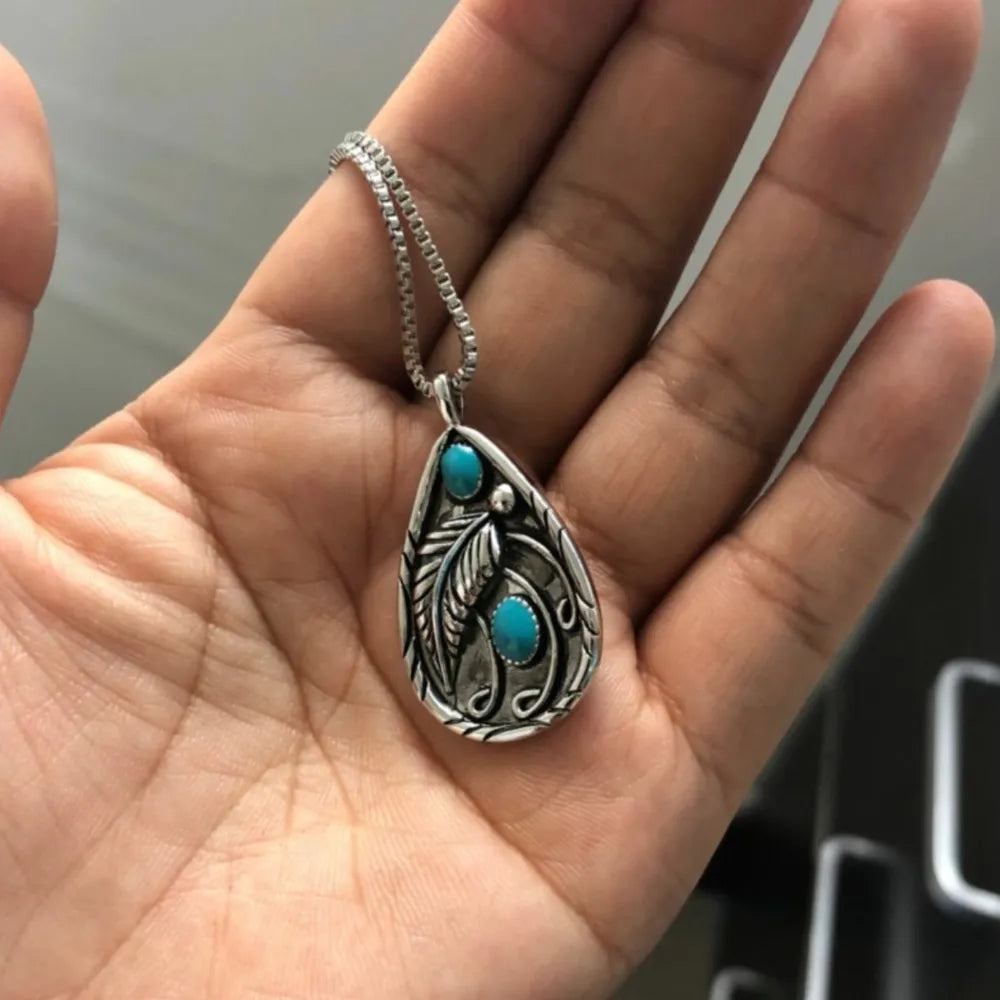 Alloy Artificial Turquoise Teardrop Pendant Necklace - alternate necklace view