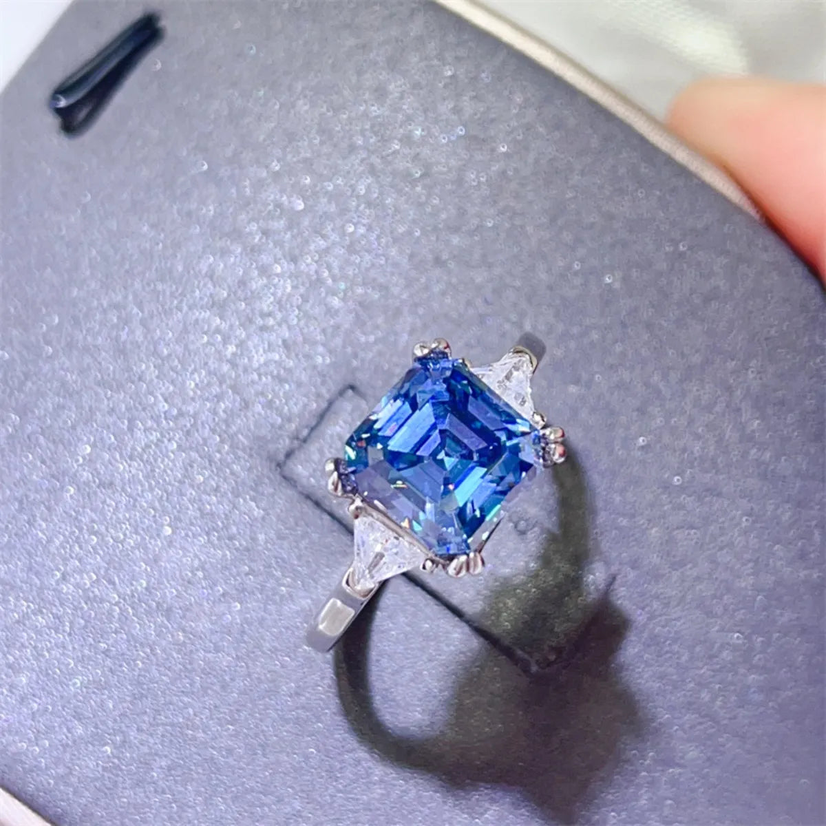 3 Carat Moissanite Sterling Silver Ring in Blue - women's ring