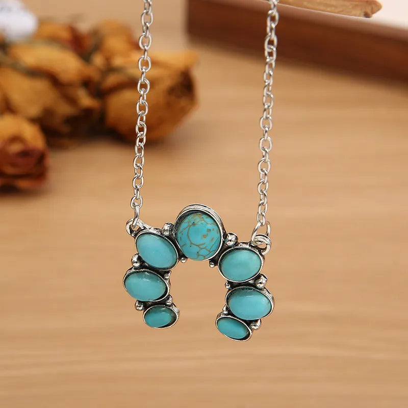 Artificial Turquoise Alloy Pendant Necklace - alternate necklace view
