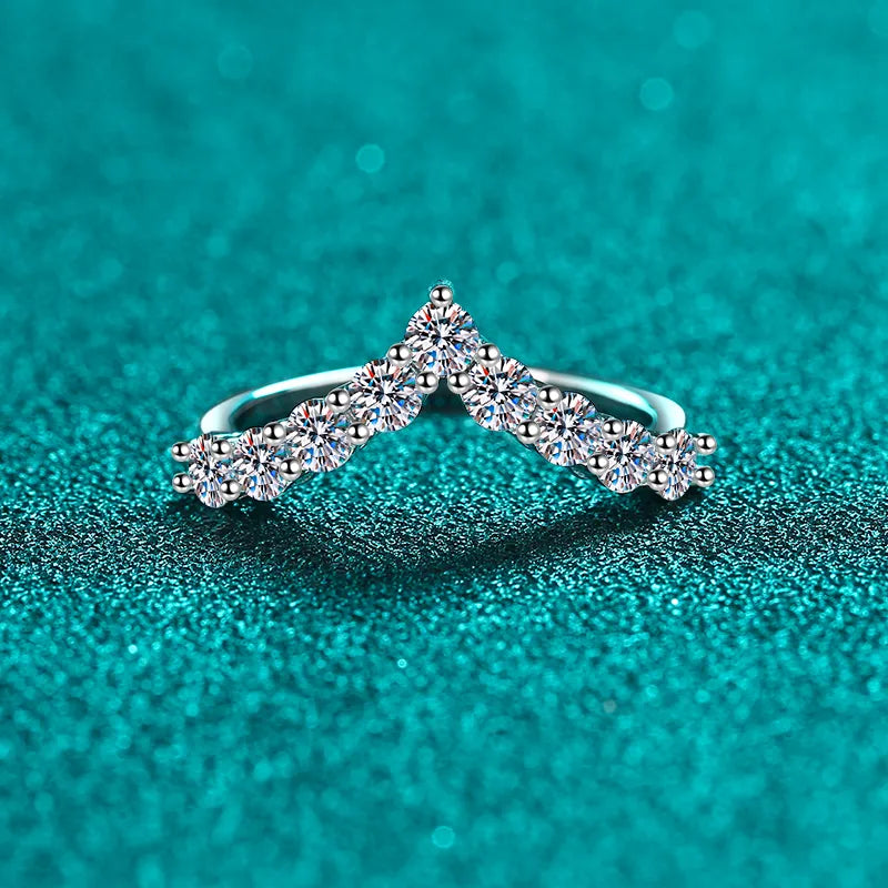 Sterling Silver Moissanite V Shape Ring in Silver - women's ring