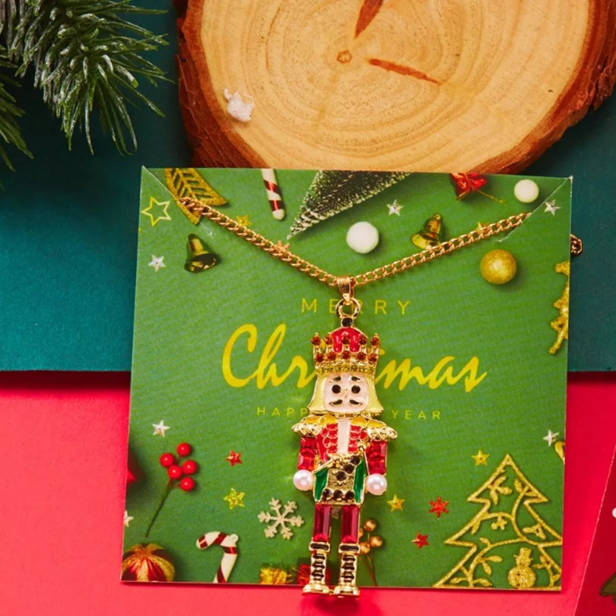 Christmas 18K Gold-Plated Nutcracker Pendant Necklace - alternate necklace view