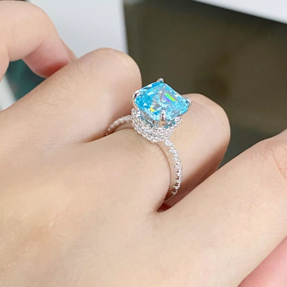 Sterling Silver Square Ring in Sky Blue - women's ring