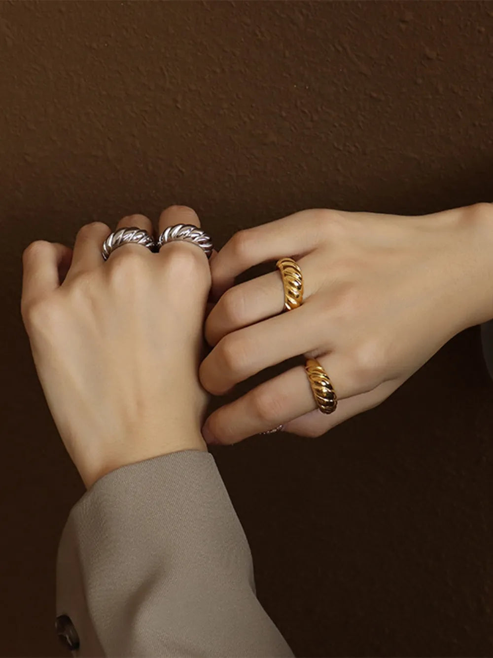 Ribbed Titanium Steel Ring in Silver - women's ring