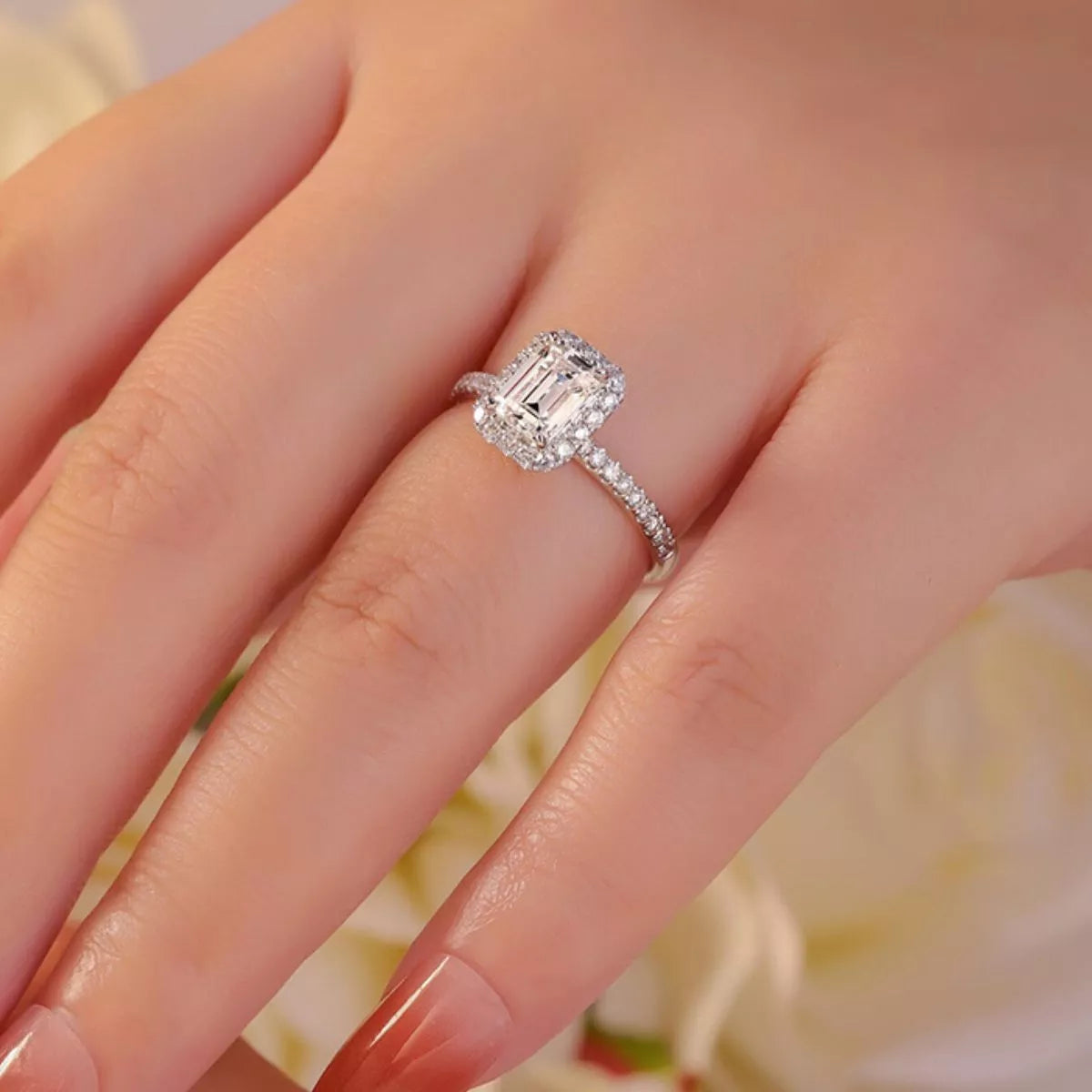 1 Carat Moissanite Sterling Silver Ring - alternate ring view