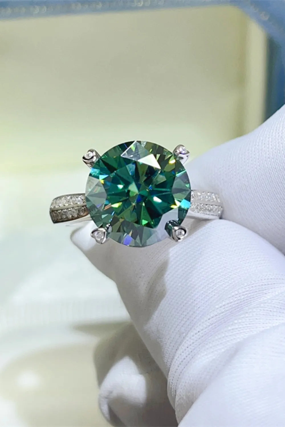 5 Carat Moissanite Sterling Silver Ring in Dark Green - women's ring