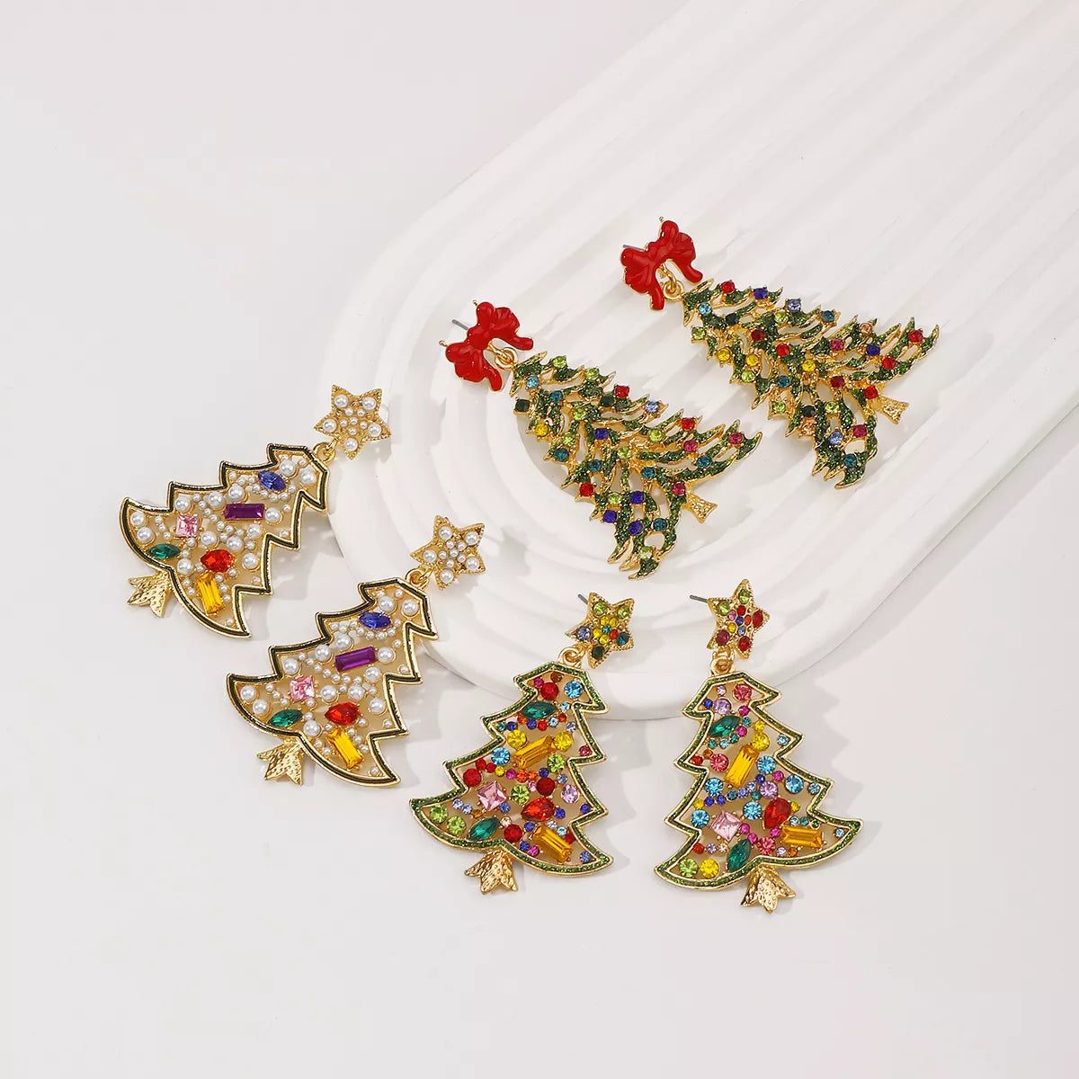 Christmas Tree Dangle Earrings in Colorful Stars - women's dangle earrings