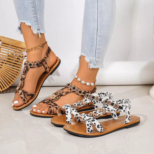 Open-Toe Flats Sandals in Gold - women's flat sandals