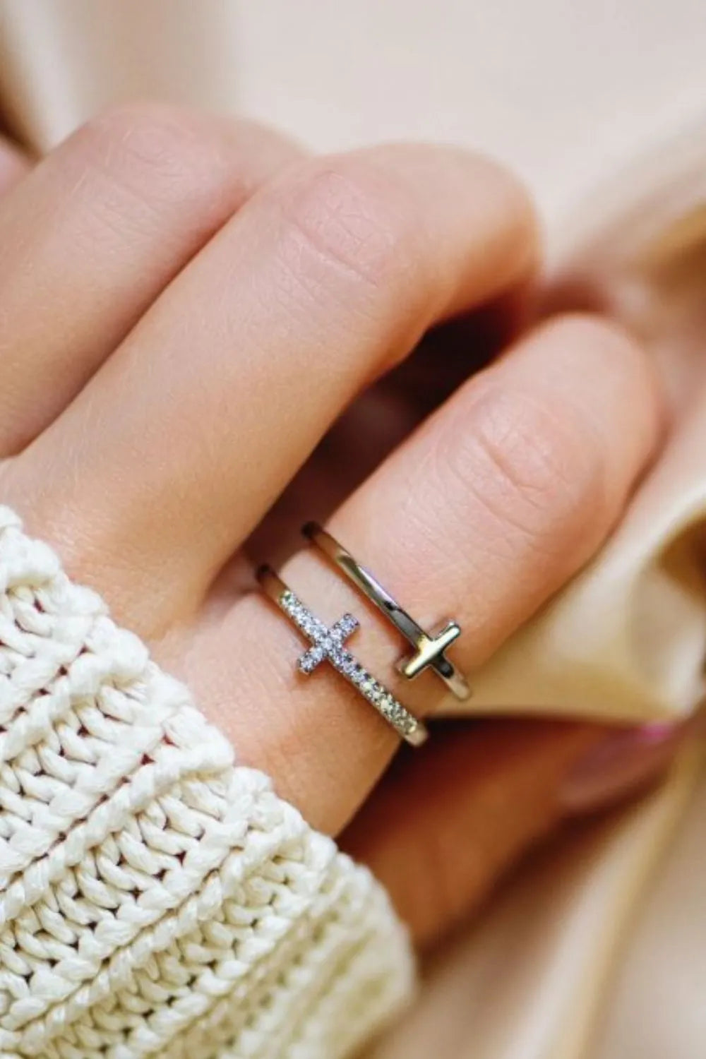 Sterling Silver Inland Zircon Cross Ring in Rose Gold - women's ring