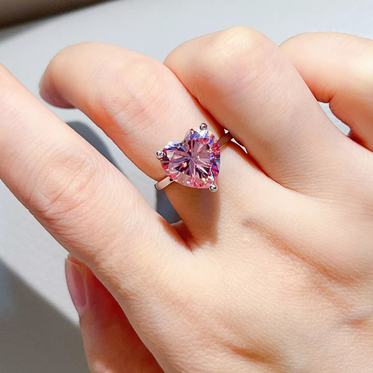 5 Carat Sterling Silver Moissanite Ring in Pink - women's ring