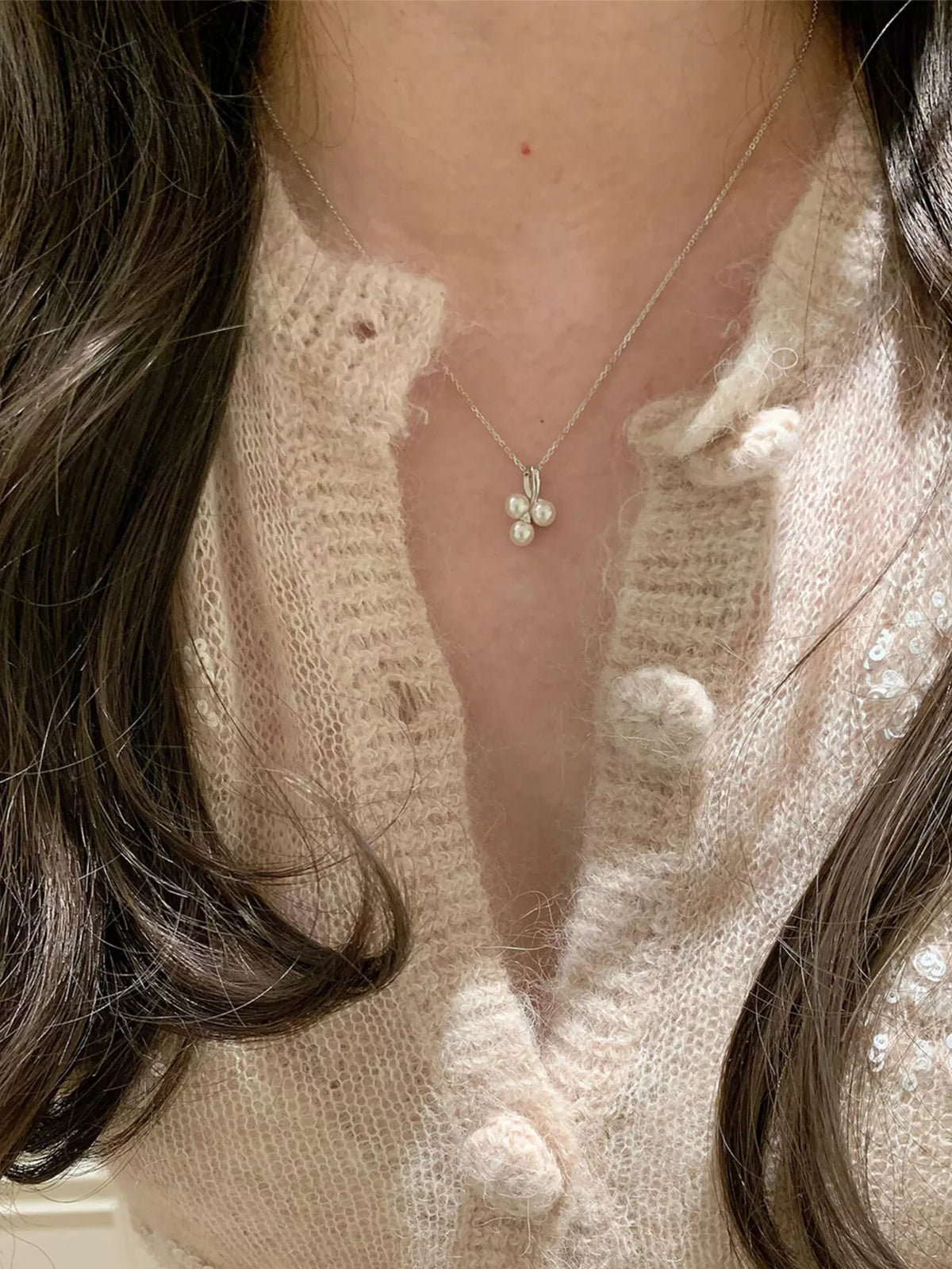 Sterling Silver Pearl Pendant Necklace - alternate necklace view