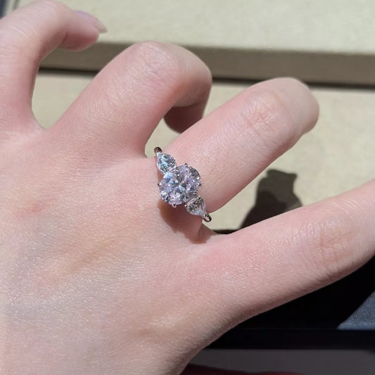 Sterling Silver Oval Cut Diamond Ring in Blush Pink - women's ring