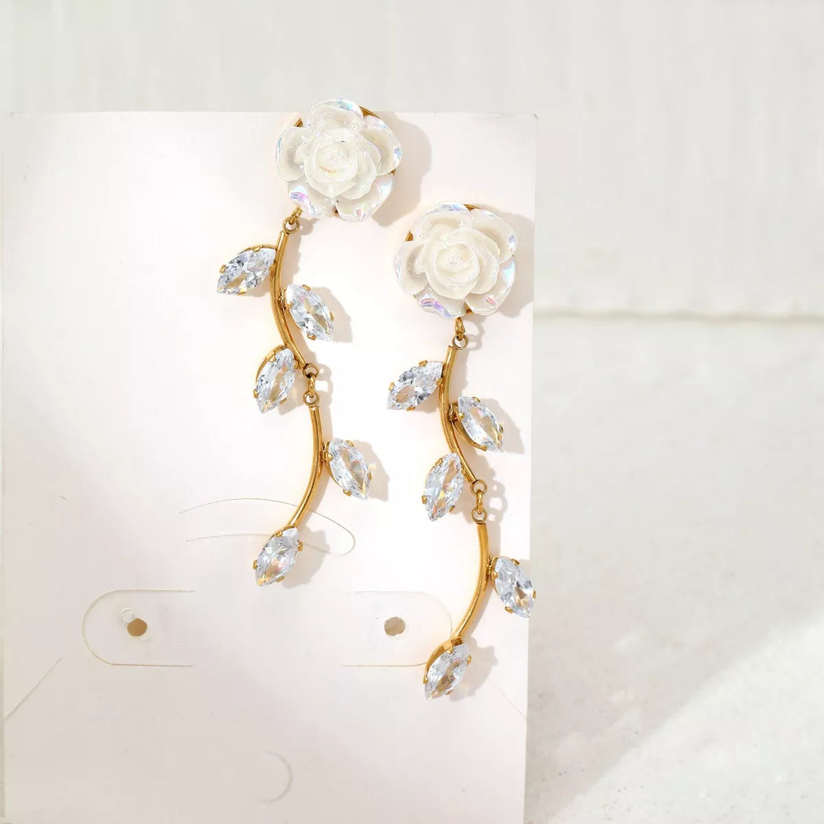 Flower Drop Earrings in Gold - women's drop earrings