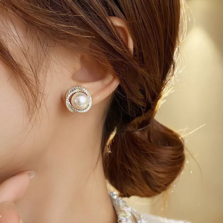 Pearl Stud Earrings in Silver - women's stud earrings