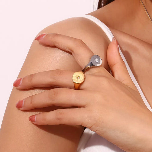 Minimalist North Star Signet Ring in Gold - women's signet ring