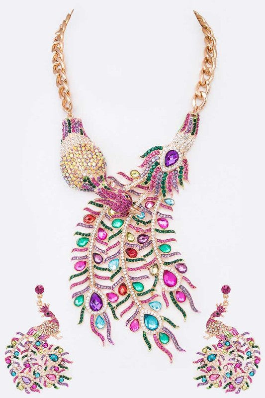 Multicolor Peacock Necklace Set