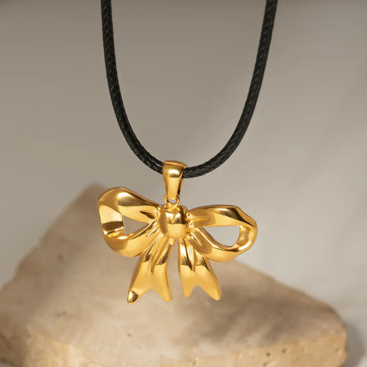 18K Gold-Plated Bow Pendant Necklace in Gold - women's pendant necklace