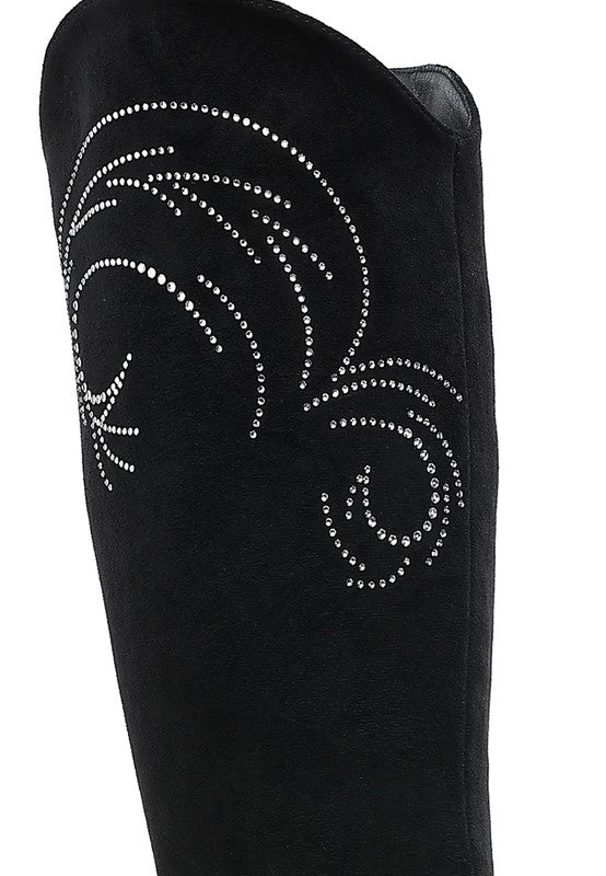 Rhinestone Patterned Calf Boots