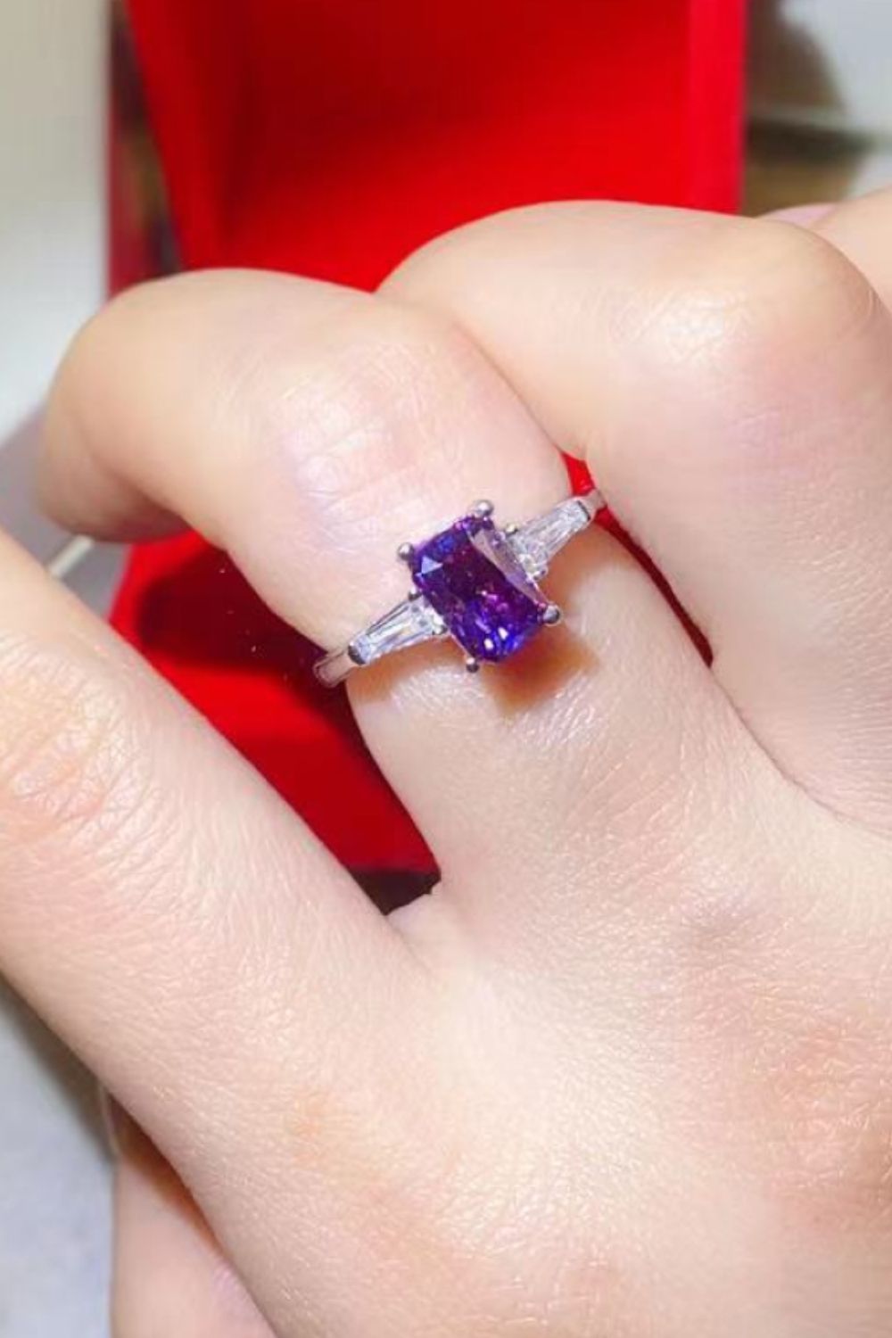 1 Carat Moissanite Platinum-Plated Rectangle Ring in Purple in Purple - women's ring
