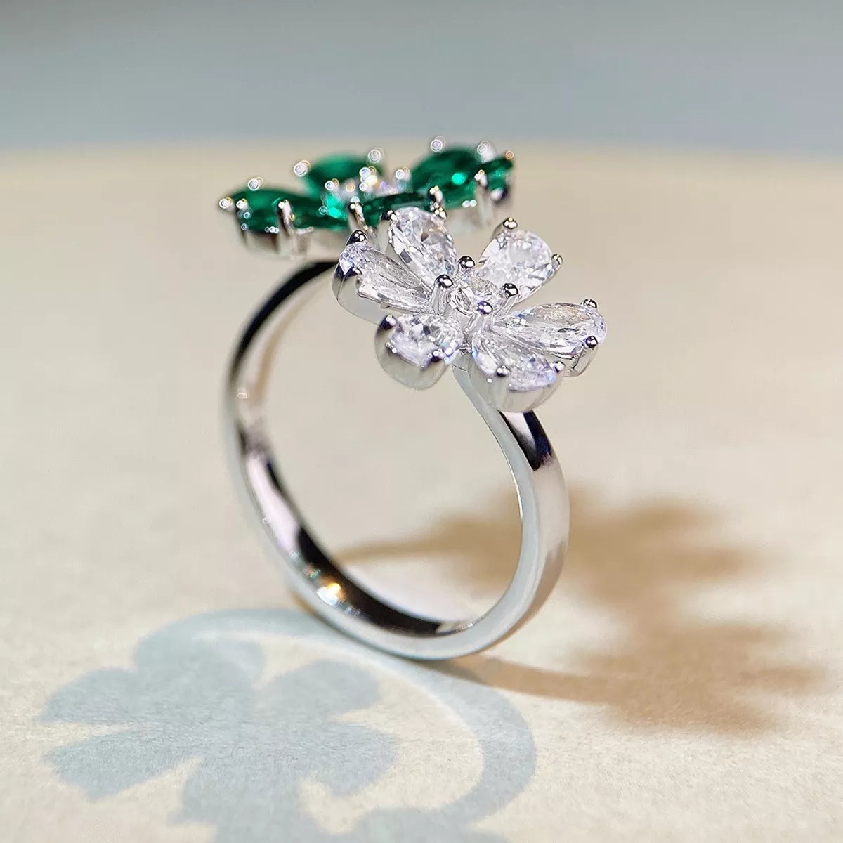 Sterling Silver Zircon Flower Ring - alternate ring view