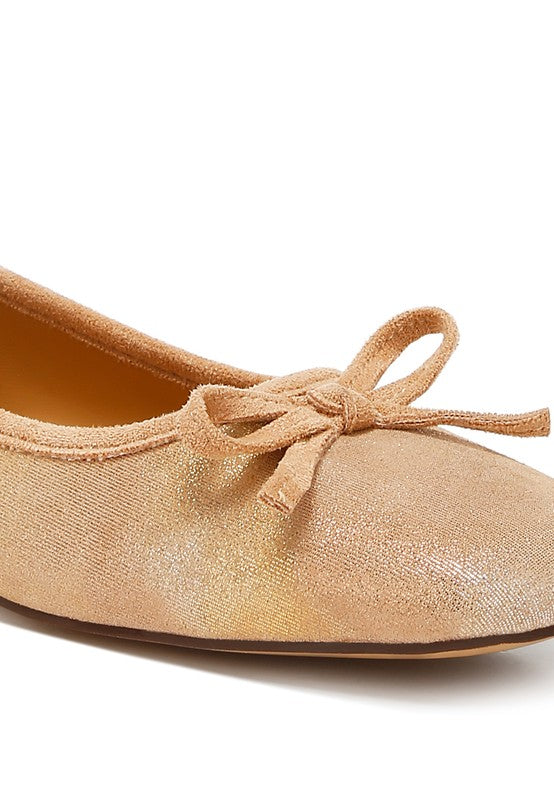 Suede Bow Embellished Ballerinas