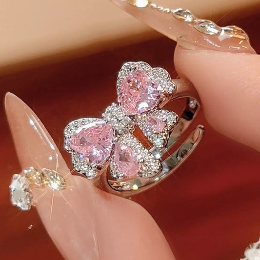Zircon Bow Bypass Ring in Silver - women's ring