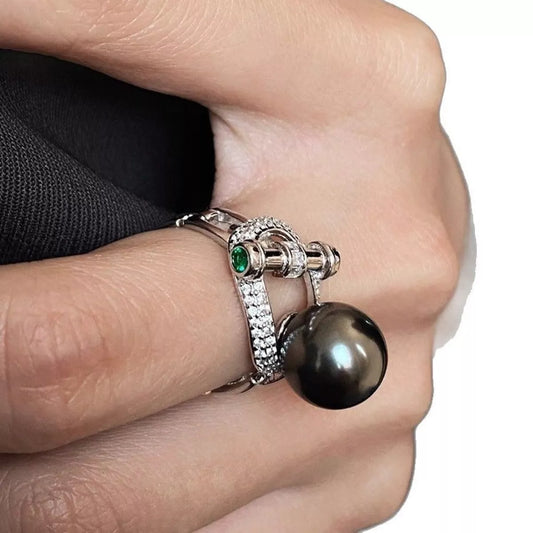 Sterling Silver Zircon Pearl Ring - alternate ring view
